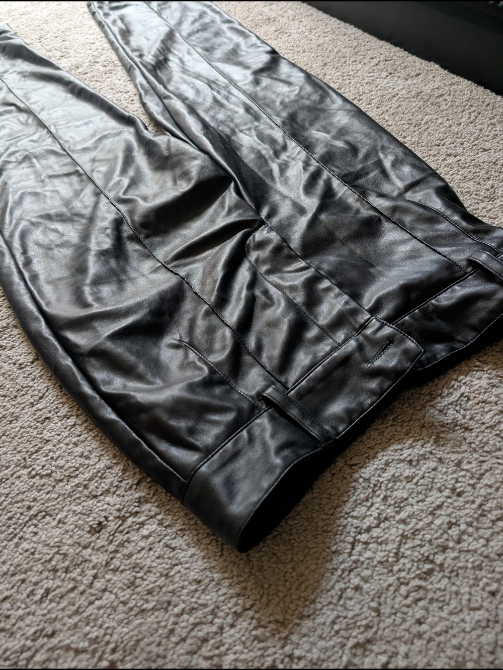 Black Faux Leather Straight-Leg Pants